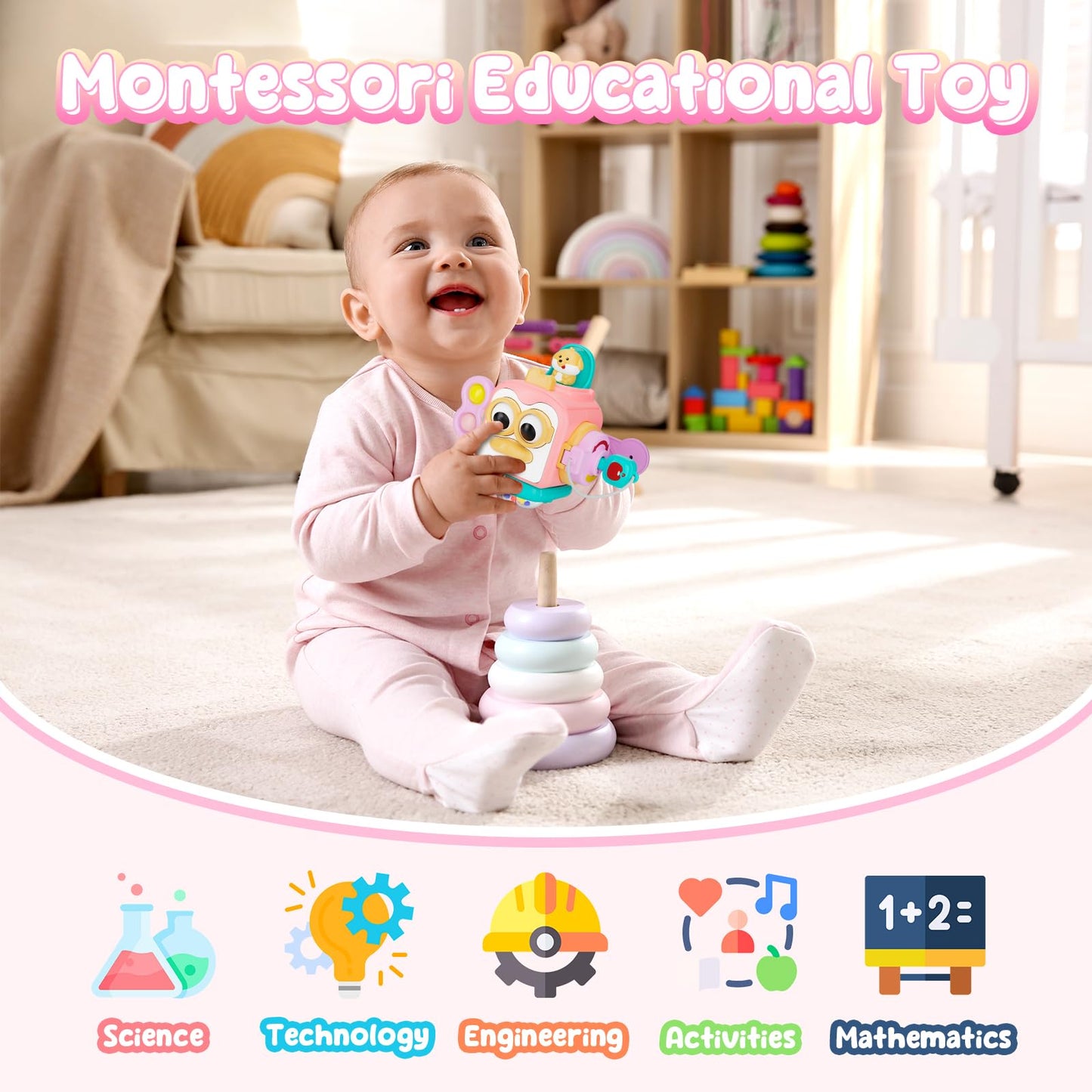 Montessori Toys for 1 Year Old, Sensory Toys for Toddlers 1-3, Travel Activities Busy Cube, Baby Gifts for 12 18 Month, Motor Skills Educational Learning Toys