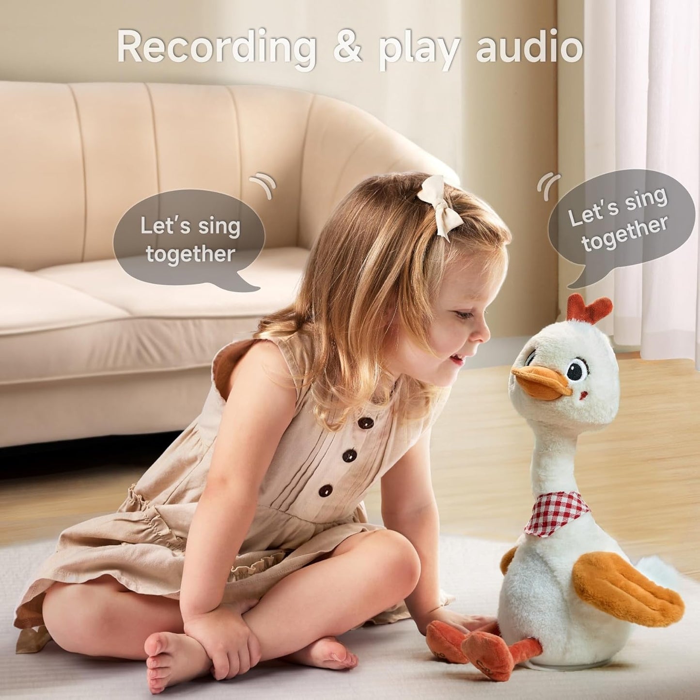 TUMAMA Talking Dancing Duck Toy - Soft Plush Electronic Pet with Twisting Neck and Flapping Wings, Features Singing, Recording, Repeating for Toddlers, Toddler Interactive Gift Toys for Boys and Girls