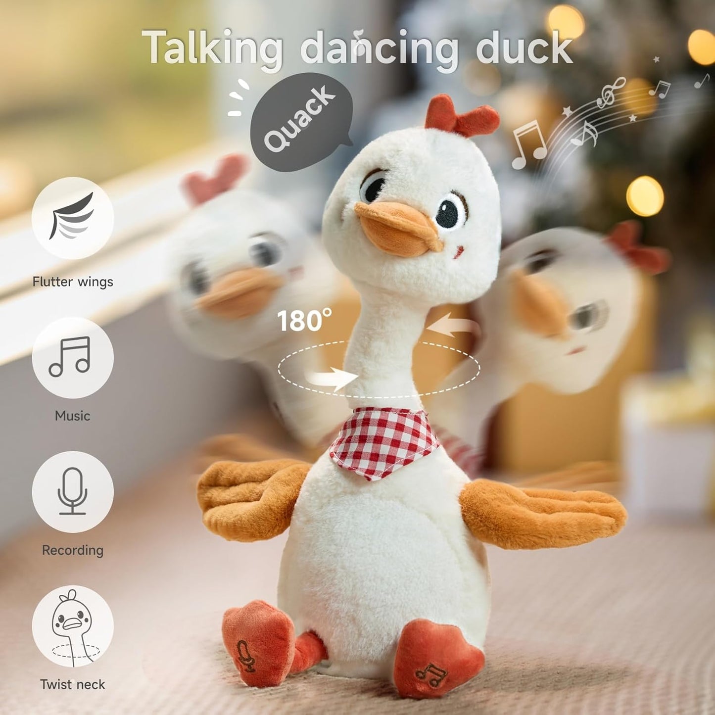 TUMAMA Talking Dancing Duck Toy - Soft Plush Electronic Pet with Twisting Neck and Flapping Wings, Features Singing, Recording, Repeating for Toddlers, Toddler Interactive Gift Toys for Boys and Girls