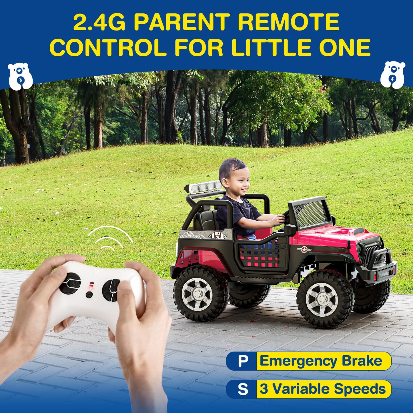 L8 Ride On Car, 12V Kids Electric Car w/Remote Control, 2 Seater, Spring Suspension, Bluetooth Speaker, Multi Music Modes, 3 Speeds, LED Lights, Xmas & Birthday Gift Ideas for Kids Ages 3+