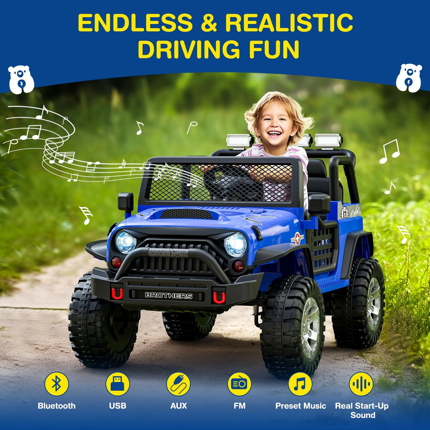 L8 Ride On Car, 12V Kids Electric Car w/Remote Control, 2 Seater, Spring Suspension, Bluetooth Speaker, Multi Music Modes, 3 Speeds, LED Lights, Xmas & Birthday Gift Ideas for Kids Ages 3+