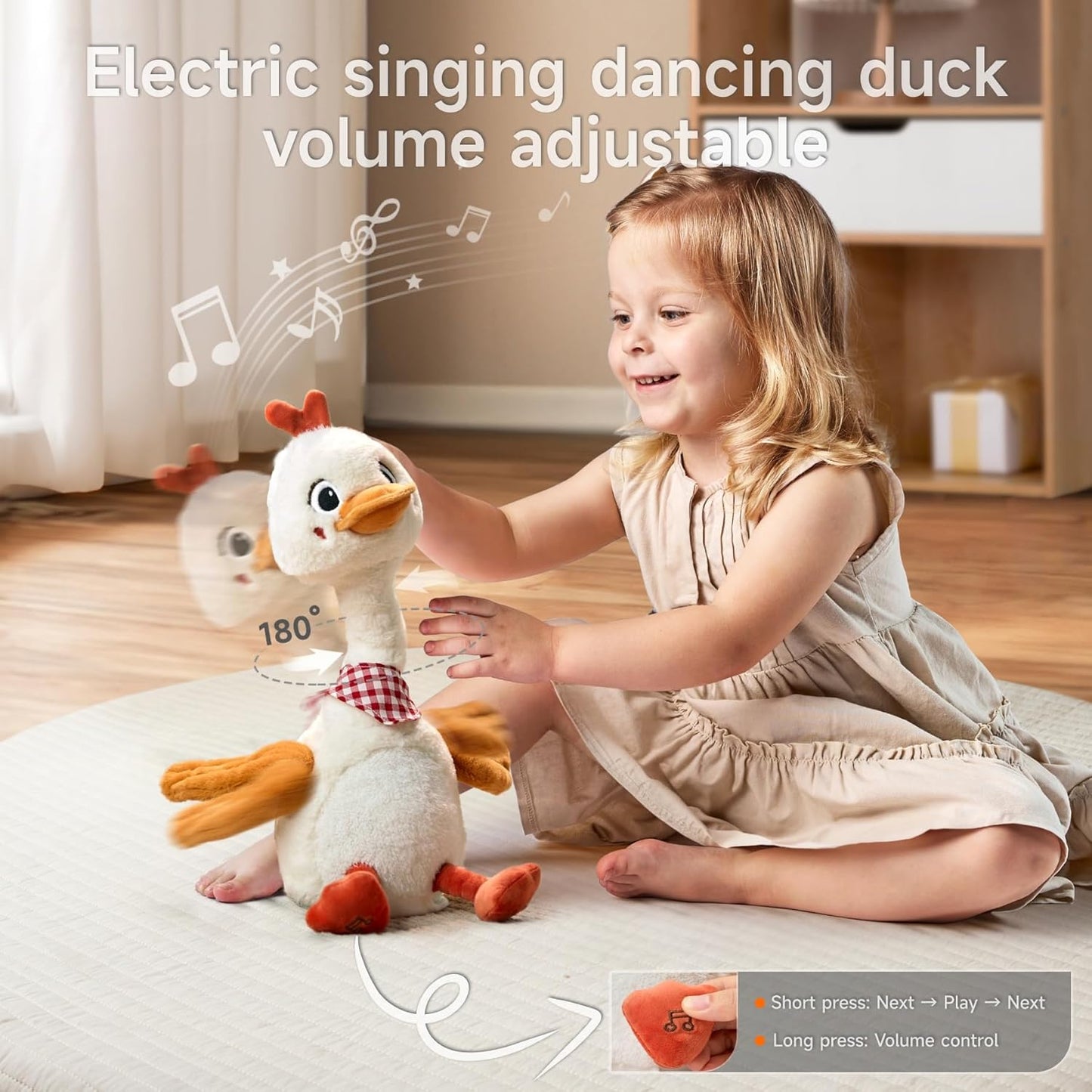 TUMAMA Talking Dancing Duck Toy - Soft Plush Electronic Pet with Twisting Neck and Flapping Wings, Features Singing, Recording, Repeating for Toddlers, Toddler Interactive Gift Toys for Boys and Girls