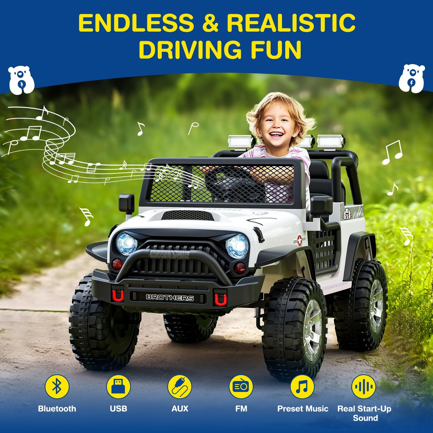 L8 Ride On Car, 12V Kids Electric Car w/Remote Control, 2 Seater, Spring Suspension, Bluetooth Speaker, Multi Music Modes, 3 Speeds, LED Lights, Xmas & Birthday Gift Ideas for Kids Ages 3+