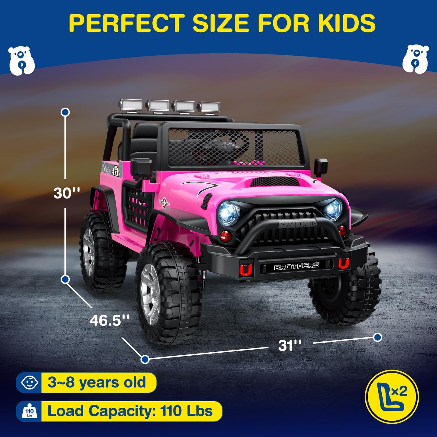 L8 Ride On Car, 12V Kids Electric Car w/Remote Control, 2 Seater, Spring Suspension, Bluetooth Speaker, Multi Music Modes, 3 Speeds, LED Lights, Xmas & Birthday Gift Ideas for Kids Ages 3+