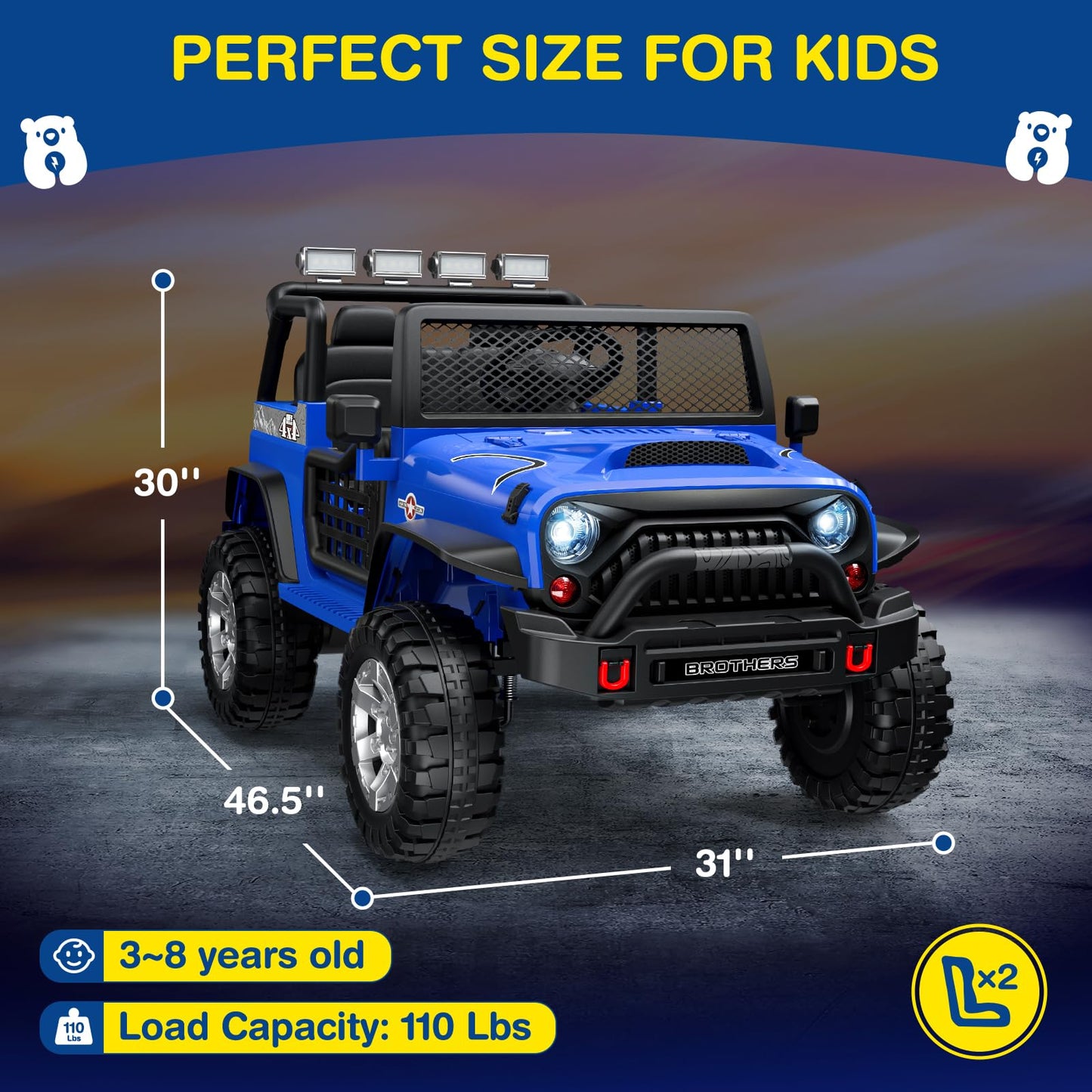 L8 Ride On Car, 12V Kids Electric Car w/Remote Control, 2 Seater, Spring Suspension, Bluetooth Speaker, Multi Music Modes, 3 Speeds, LED Lights, Xmas & Birthday Gift Ideas for Kids Ages 3+