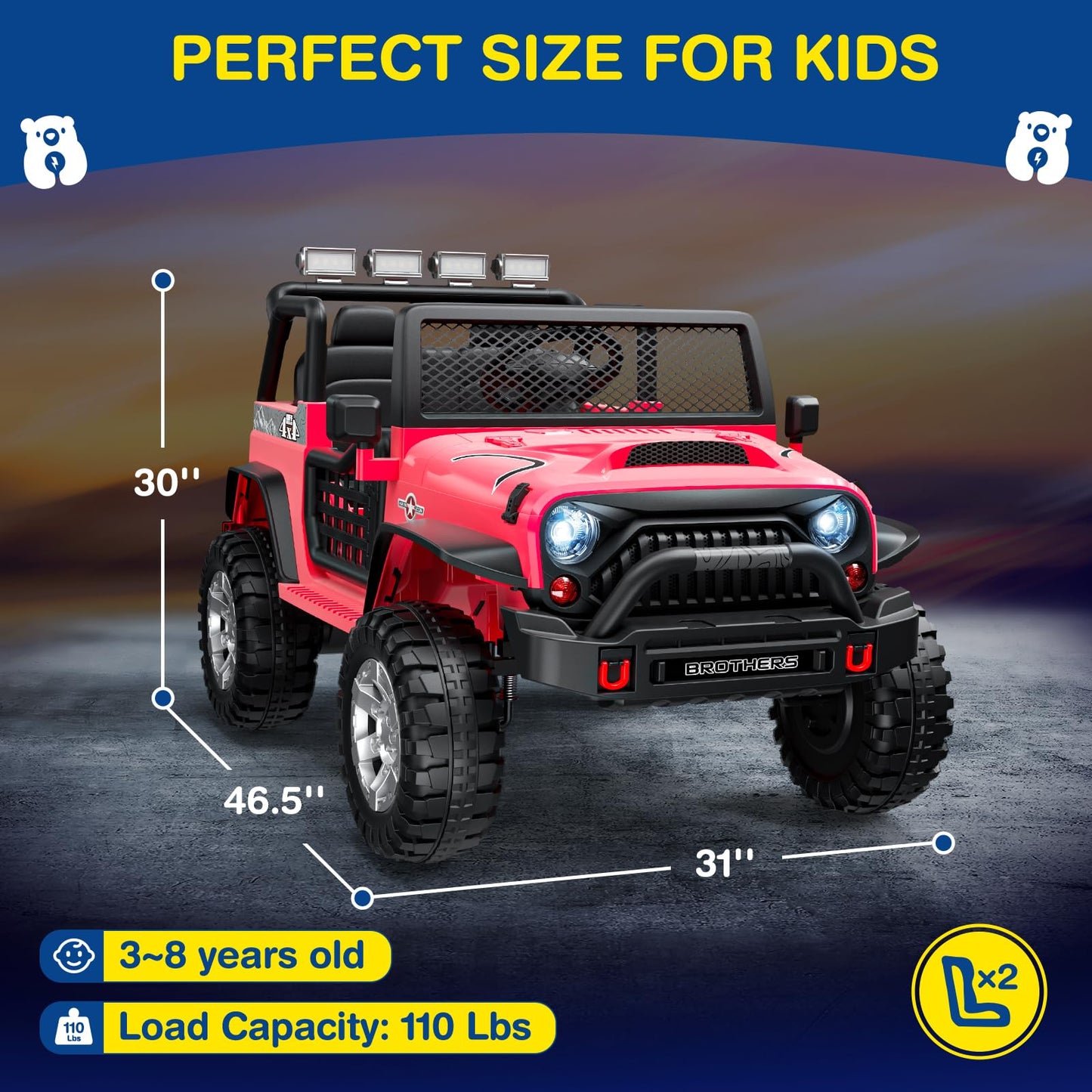 L8 Ride On Car, 12V Kids Electric Car w/Remote Control, 2 Seater, Spring Suspension, Bluetooth Speaker, Multi Music Modes, 3 Speeds, LED Lights, Xmas & Birthday Gift Ideas for Kids Ages 3+