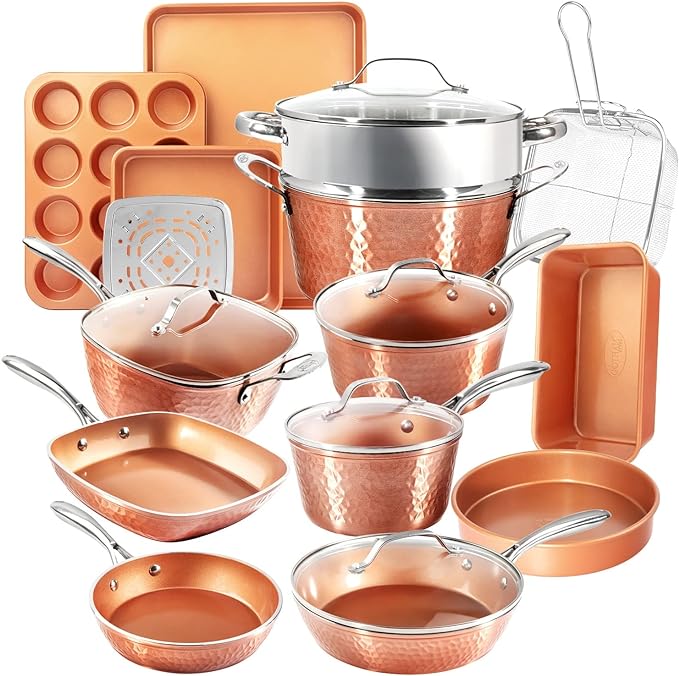 Gotham Steel Hammered Copper Collection – 20 Piece Premium Pots and Pans Set